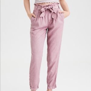 American Eagle Outfitters pink paper bag, high waist, wide leg pants